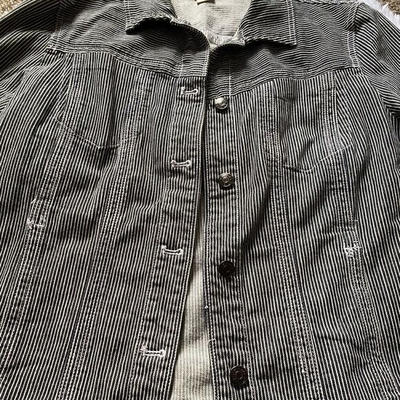 Chicos Striped Jean Jacket Button Front Black White Womens Size XL - Picture 11 of 16